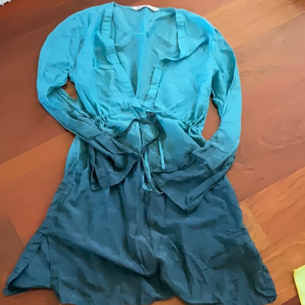 Athleta silk and cotton blue ombré tie dye swim cover up